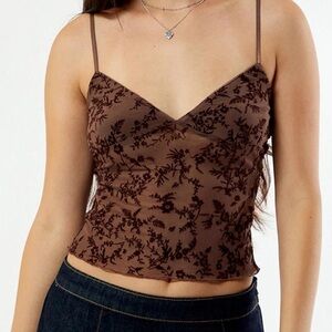 Floral Brown Mesh Top Y2K